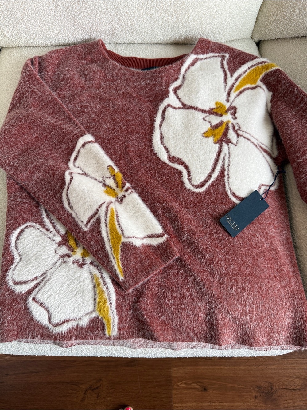 Rachel Roy Floral Rust Crewneck Sweater